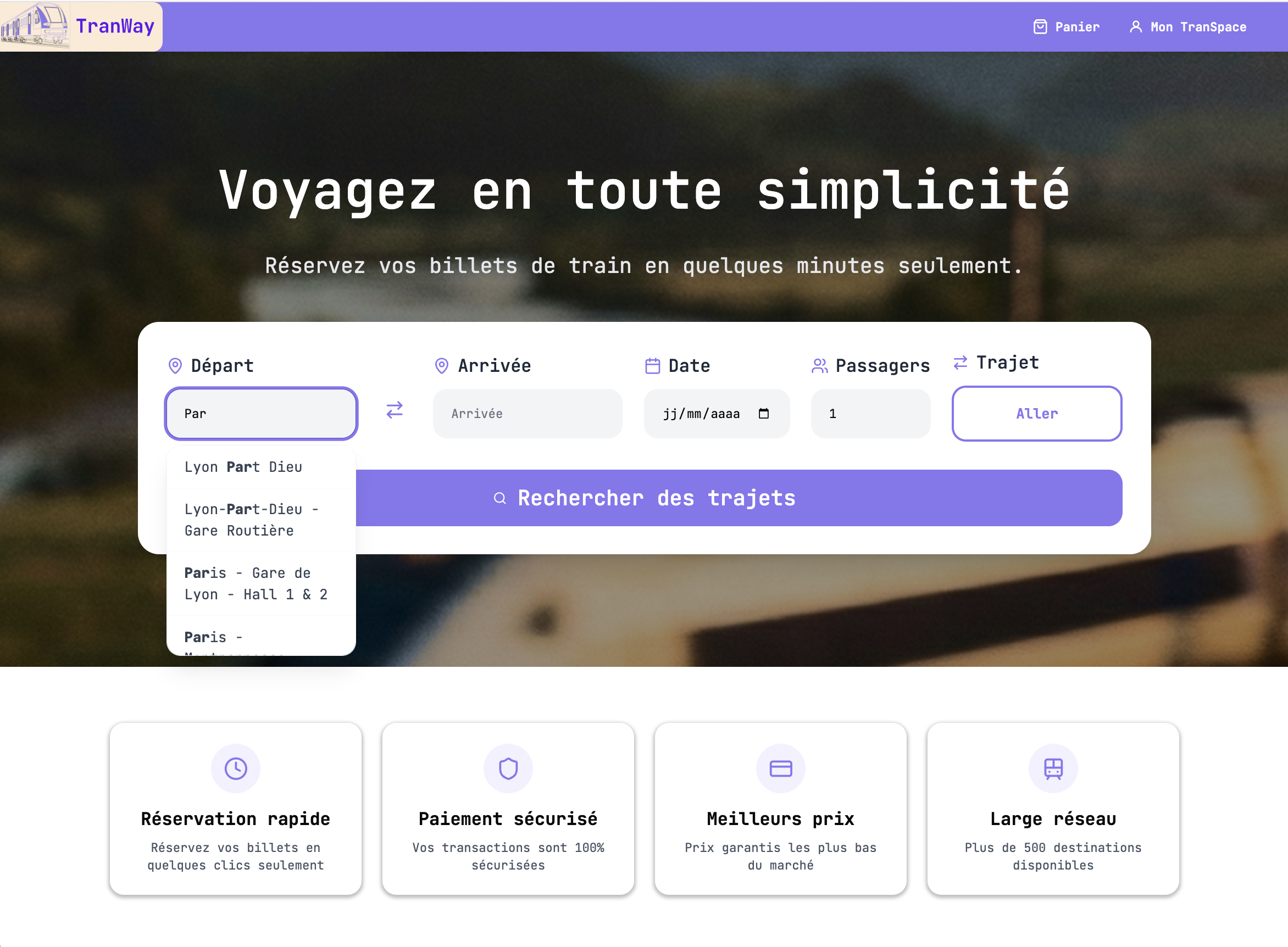 Page de connexion TranWay