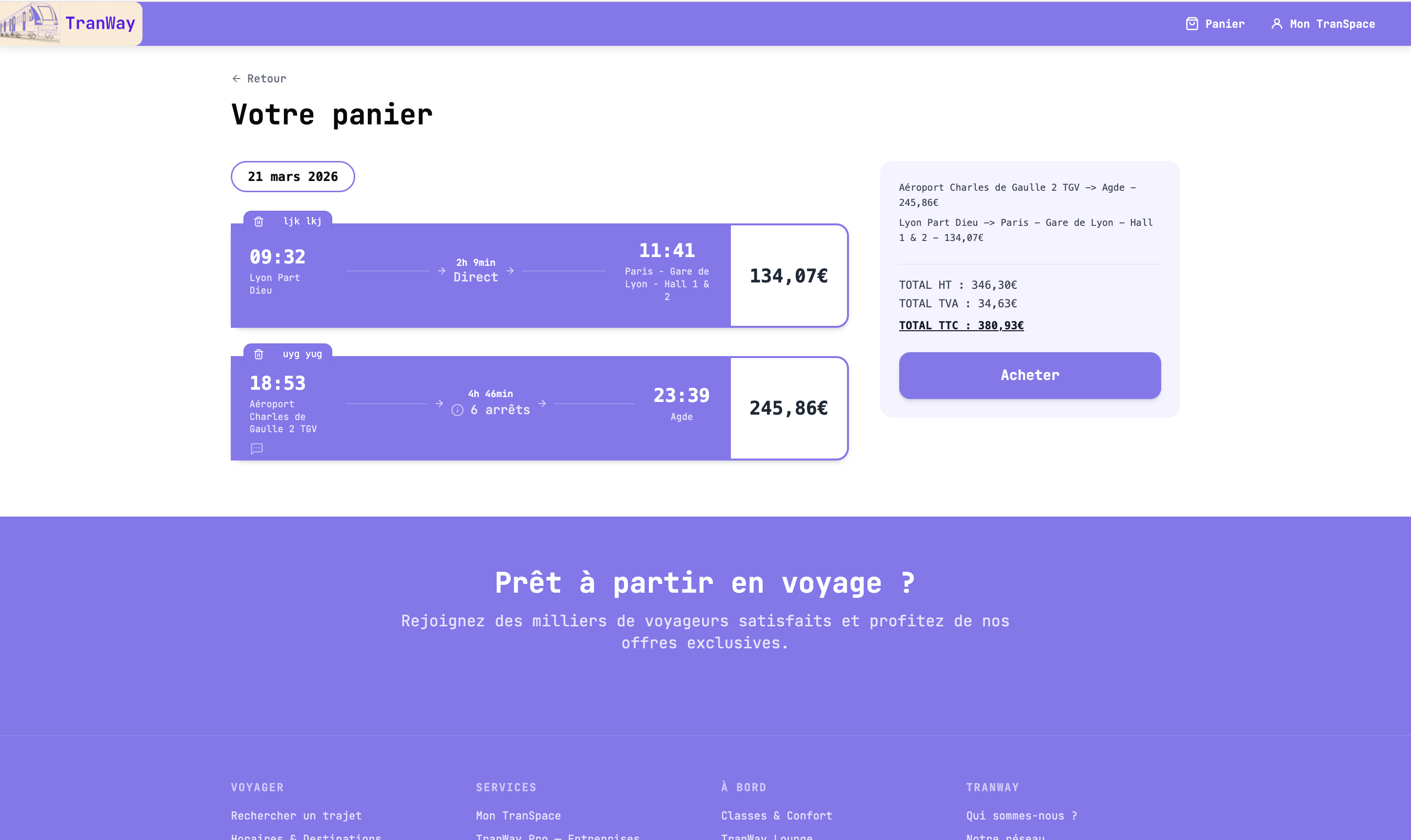 Sélection des options de voyage